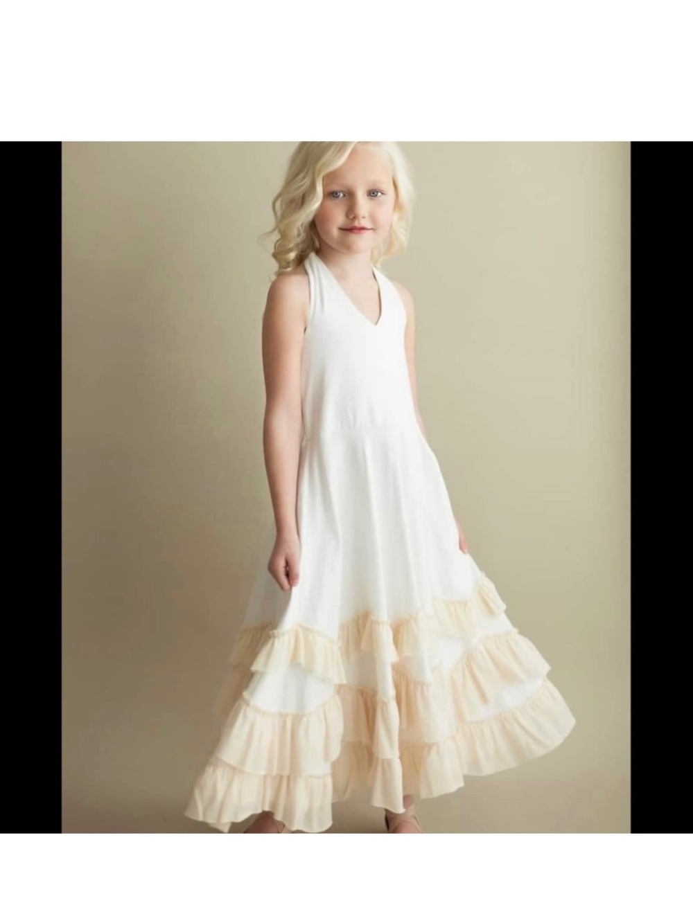 Oopsie Daisy Girl's Ivory Twirl Ruffle Dress Sz 10 Tall Summer Wedding Halter